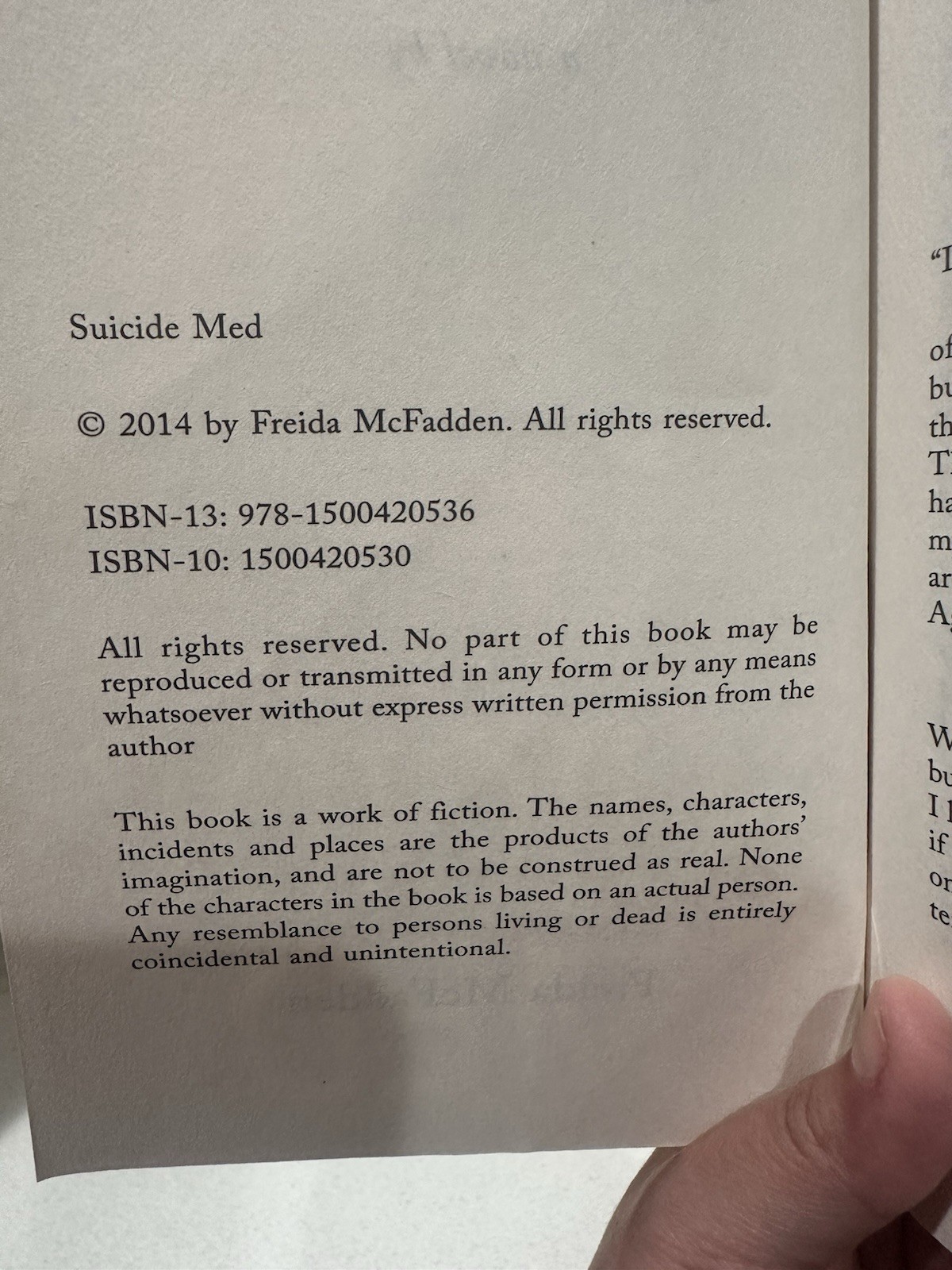 Suicide Med ,new Never Read By Freida mcfadden (book Is Out Of Print)